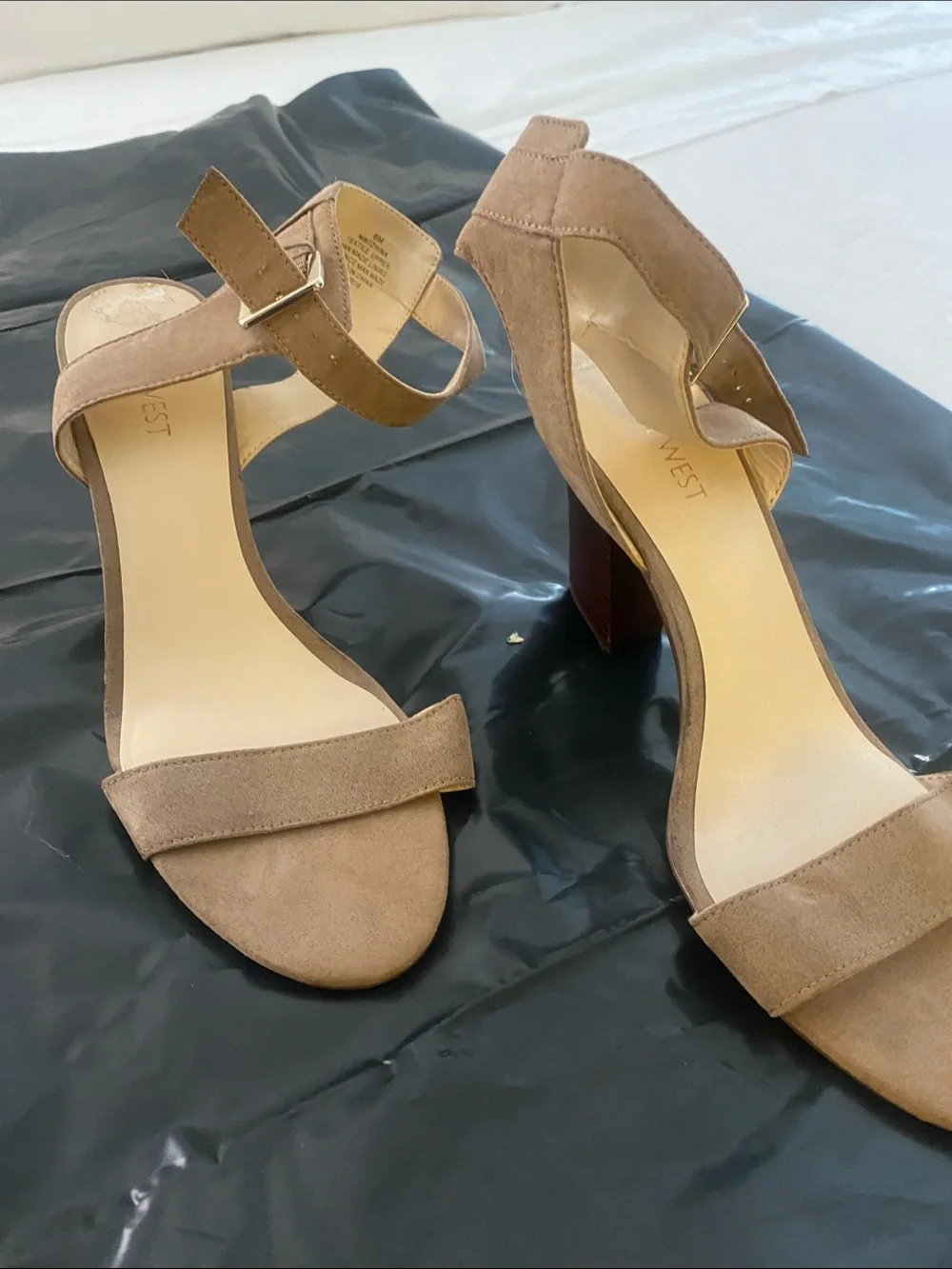 Nine West Blush Taupe Suede Block Heel Sandals